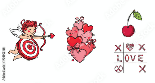 Red heart pierced by an arrow in a cute romantic cartoon style for Valentine’s Day design