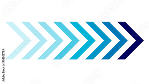 Series of chevrons in cool blue gradient, indicating progress, direction, and flow, isolated on white background