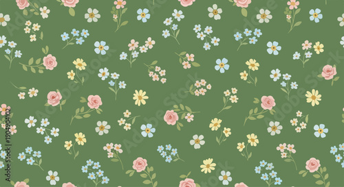 Seamless botanical design with wildflowers and natural organic feel