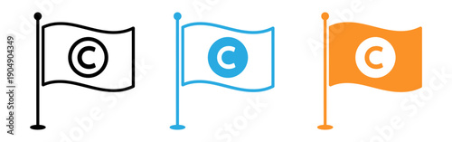 Copyright flag icons in black blue and orange