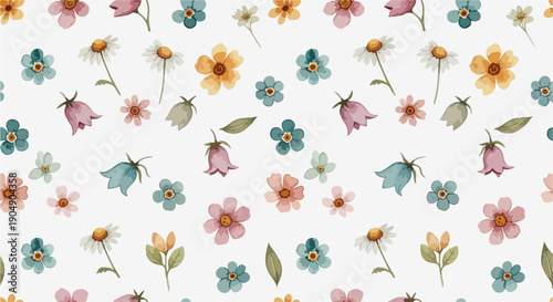 Seamless pattern featuring romantic floral elements and subtle tones