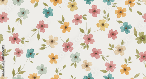 Seamless botanical pattern with hand sketched flowers and leaves