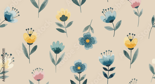Seamless floral background with blooming sunflowers and summer energy