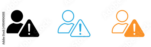 Warning signs with people icons in black blue and orange