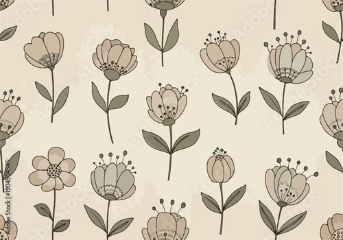 Seamless floral background with bright tulips and fresh spring vibe