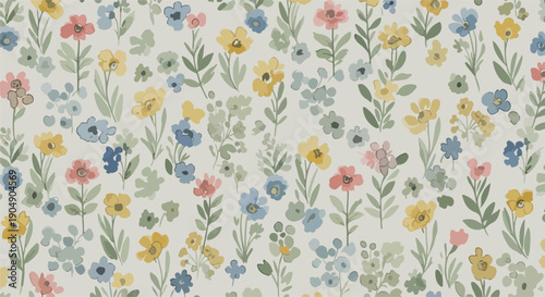 Seamless pattern with soft beige flowers and neutral aesthetic tones