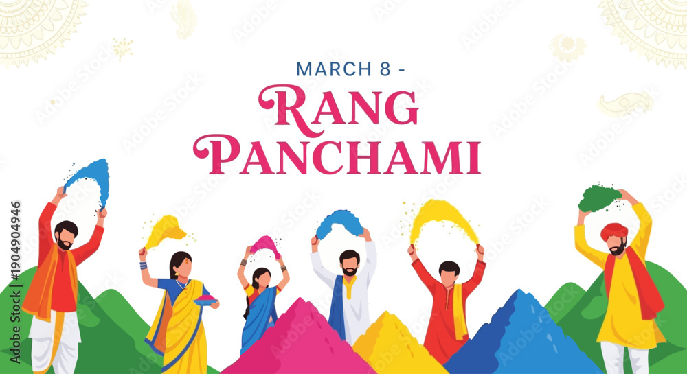 Fototapeta premium Vibrant people celebrating Rang Panchami with colorful powders