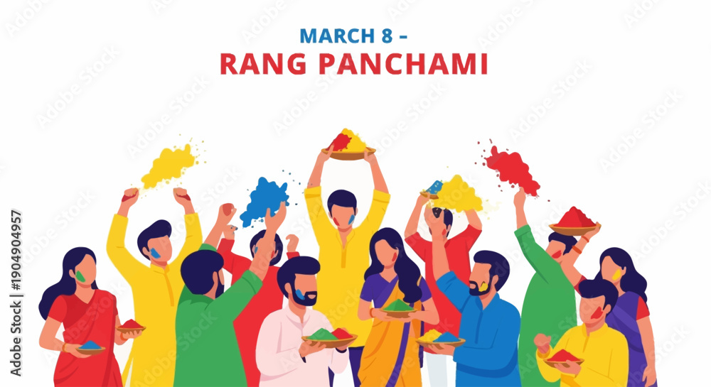 Fototapeta premium Vibrant people celebrating Rang Panchami with colorful powders