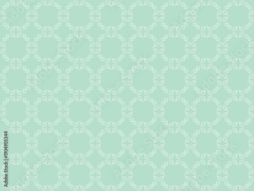 delicate ornate Seamless pattern. Overlay mint green scrollwork with lattice or trellis structure background with Baroque or Rococo accents for luxury wallpaper, stationery, or classic textiles.