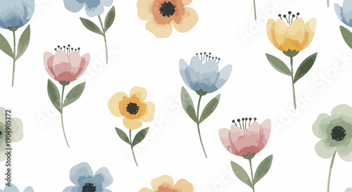 Seamless pattern with bright summer flowers and vibrant natural colors