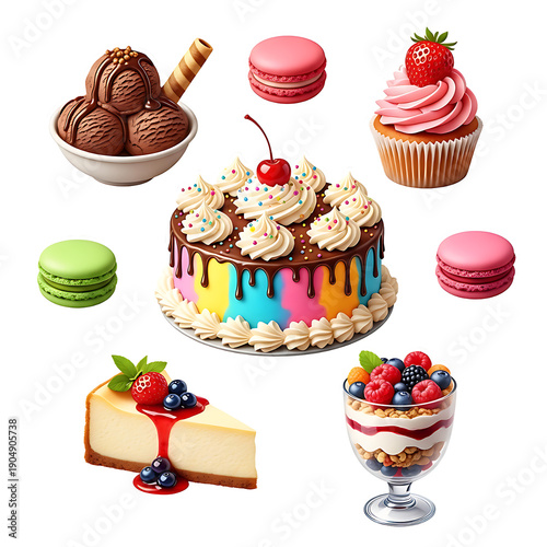 Delicious assortment of colorful desserts and sweet treats