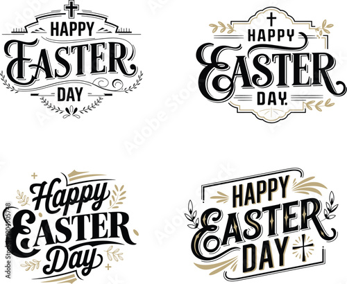 Happy Easter Day Vintage Typography and Lettering Vector Badge Set