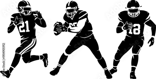 American Football Player Action Silhouette Set