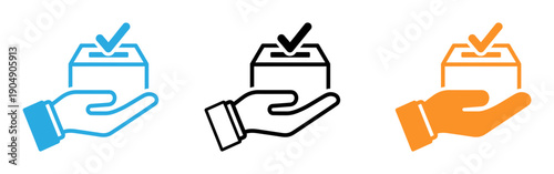 Three colored hand icons holding ballot boxes with checkmarks