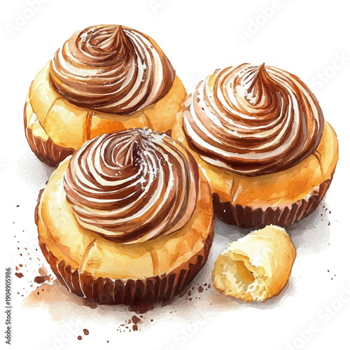 Zeppole, playful watercolor vector depicting lively antics and expressive gestures, isolated on a white background.