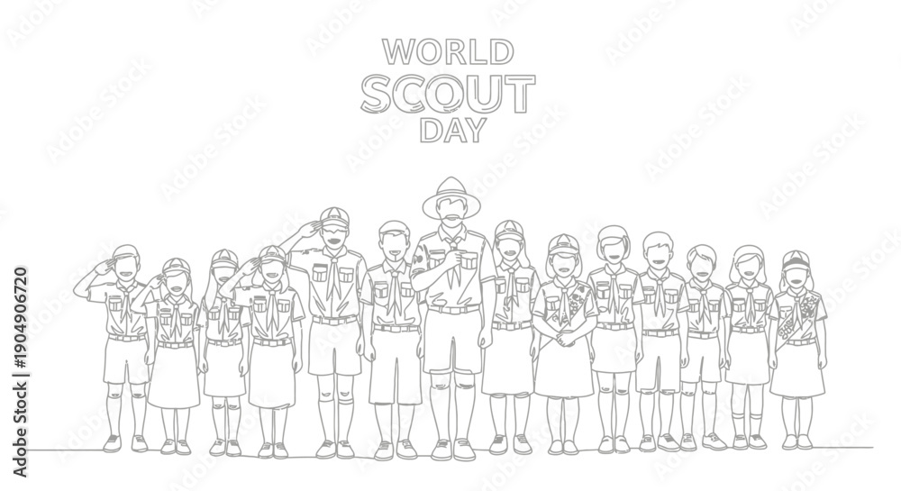 Obraz premium World Scout Day illustration with a group of scouts