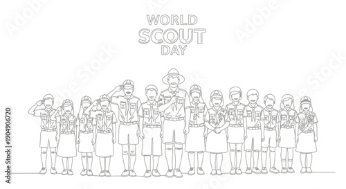 World Scout Day illustration with a group of scouts