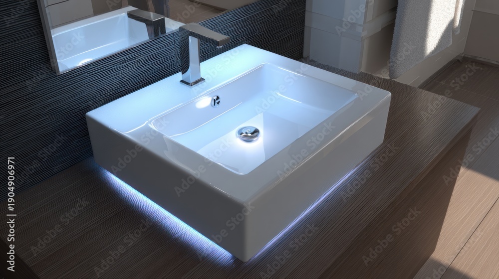 Fototapeta premium Modern Bathroom Sink with LED Lighting.