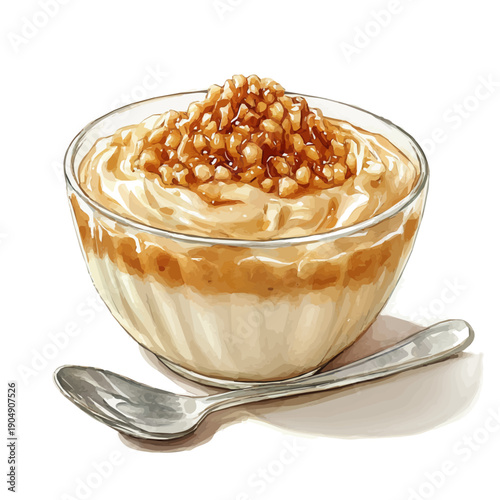 watercolor of Tapioca Pudding draw illustration, isolated on a white background.