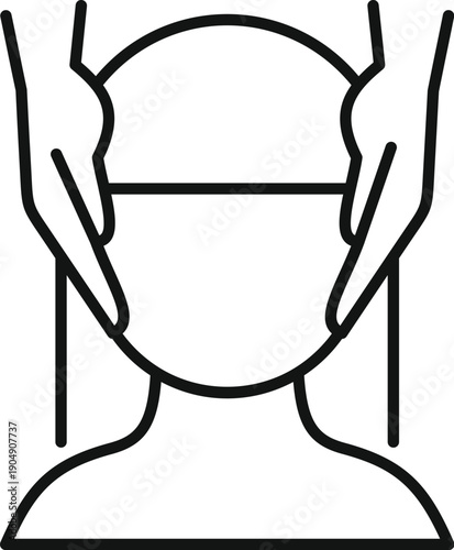 Hands massaging a head, representing spa therapy and self care in a line icon