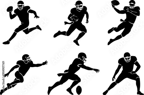 American Football Player Silhouette Set – Dynamic Action Vector Icons