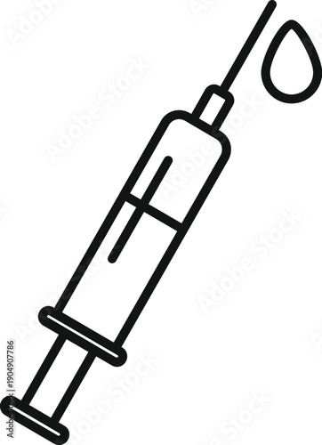 Syringe with a drop of liquid icon representing health, medical treatment, and vaccination