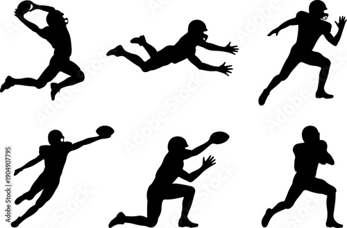 American Football Player Silhouette Set – Dynamic Action Vector Icons