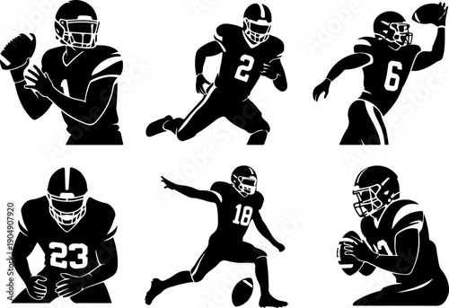 American Football Player Silhouette Set – Dynamic Action Vector Icons