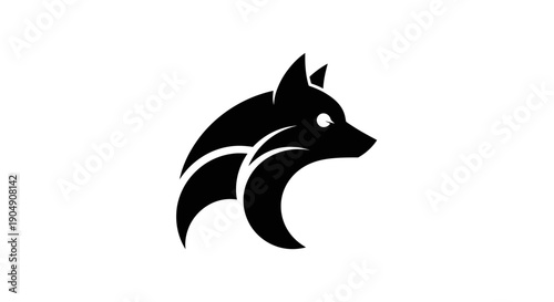 Black wolf head logo on white background