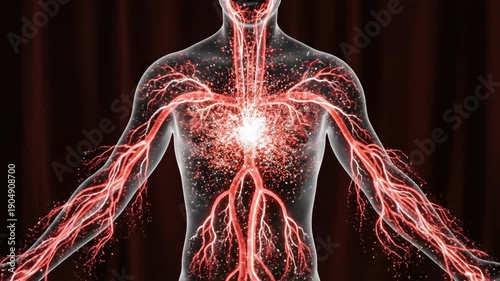 Human Body Anatomy Showing Blood Vessels and Heart in Detail.