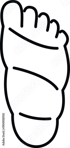 Bandaged foot showing injury or sprain treatment in a simple line art icon style