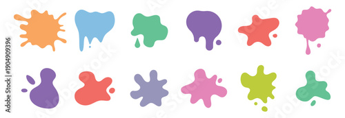 Abstract Colorful Paint Splatter and Liquid Drip Collection on White Background, Vibrant Artistic Watercolor Splat and Ink Blots for Creative Graphic Design, Messy Street Art Graffiti Splatter 