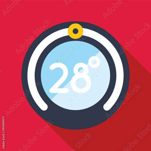 Thermostat control icon showing temperature set at 28 degrees, illustrating smart home climate