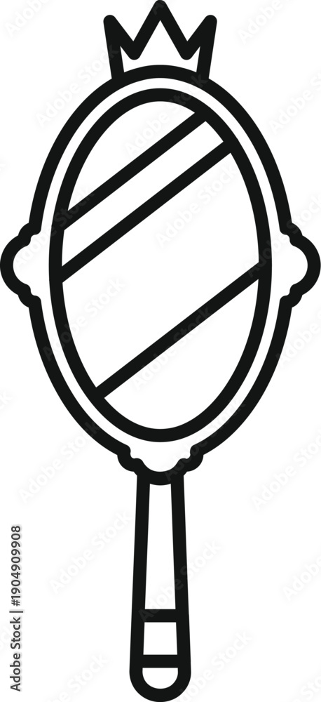 Fototapeta premium Outline icon representing a magic hand mirror with a small crown