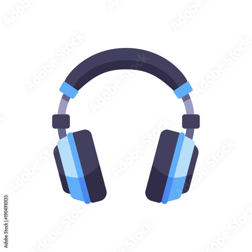 blue black headphones, music audio, colorful vector flat style illustration
