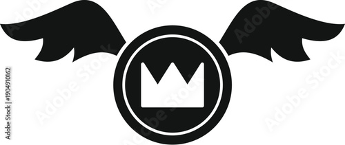 Black and white crown icon with wings representing power, speed, and success