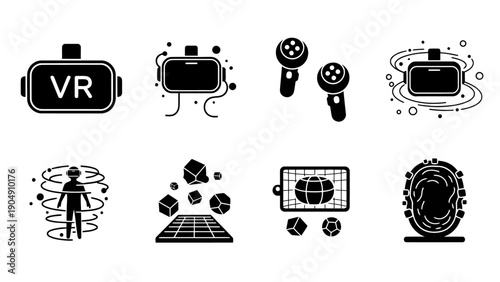 VR AR Metaverse Digital Technology Black Flat Vector Icons EPS10 Stock.eps