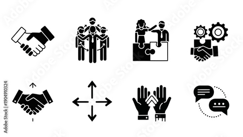 Black glyph business icons for teamwork communication and strategy EPS10 Stock.eps