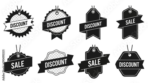 Black and white vector set of discount and sale price tags EPS10 Stock.eps