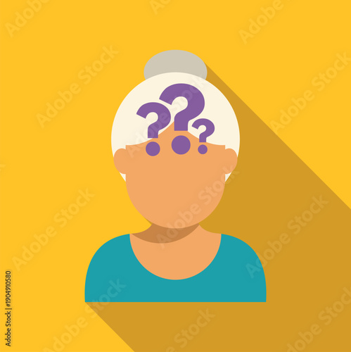 Elderly woman icon showing question marks representing memory loss and confusion