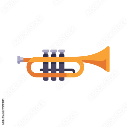 gold trumpet, music instrument, colorful vector flat style illustration
