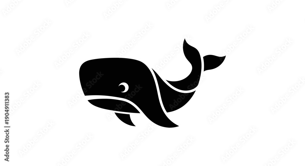 Fototapeta premium Black whale silhouette on white background