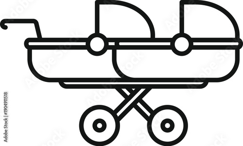 Outline icon representing a double baby carriage for twins, suitable for web and app design