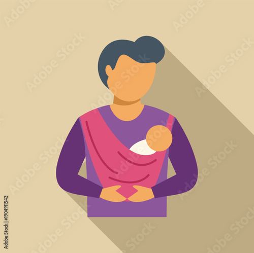 Father holding newborn baby in a babywearing wrap promoting parenthood and childcare