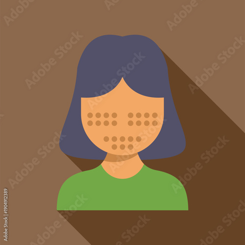 Woman avatar wearing a facial mask with holes, creating a flat design icon