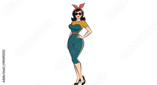 Vintage style pin-up girl illustration with retro fashion.