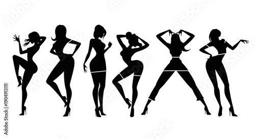Silhouettes of women posing in various dance positions.