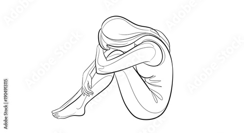 A woman sitting on the floor with her head in her knees.