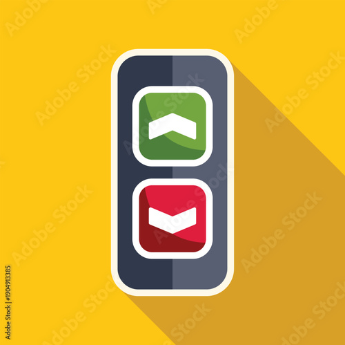 Elevator call buttons showing directional arrows for ascending and descending movement