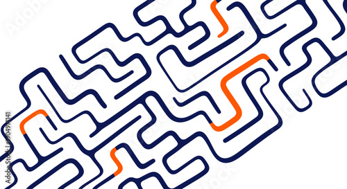 Navigating through a complex maze with highlighted path sections in a graphic illustration